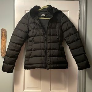 Northface women’s down jacket black size SP with hood